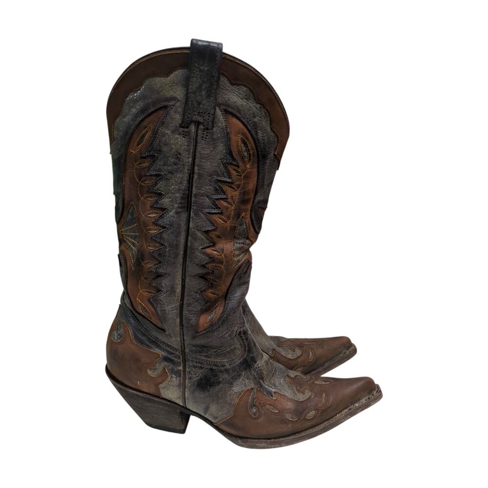 Stetson Mens Cowboy Boots 9B Brown Gray Handmade Textured Leather Western Shoe